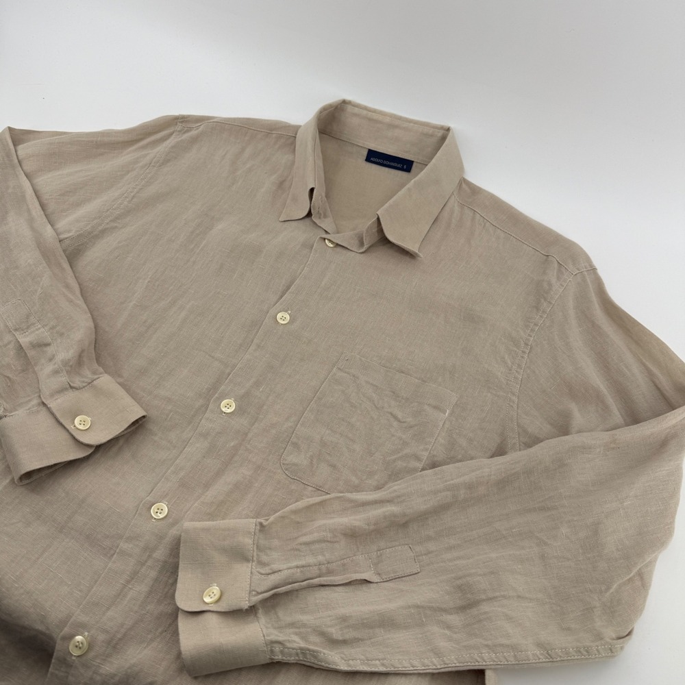 Adolfo Dominguez Mens 100% Linen Long Sleeve Button Down Shirt Beige Tan Size 5